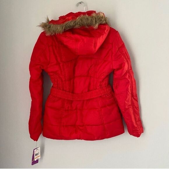 Rampage Faux-Fur-Trim Belted Puffer Coat Red Juniors Small - Picture 4 of 4